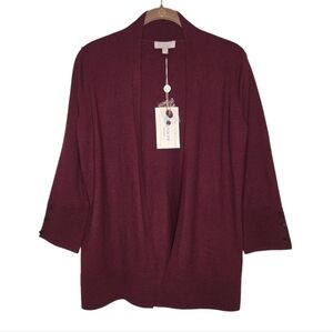 Evolution by Cyrus Open Front Ribbed Knit Detail Cardigan Size Small Ancho Chili